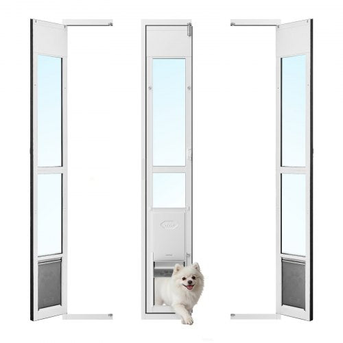 VEVOR Dog Door for Sliding Glass Door, 1927 mm to 2049 mm Adjustable Height, Aluminum Alloy Frame with Flap, Lock Design, for Medium-Sized Dogs, 180° Swing-Open Sliding Glass Pet Doors for Renters