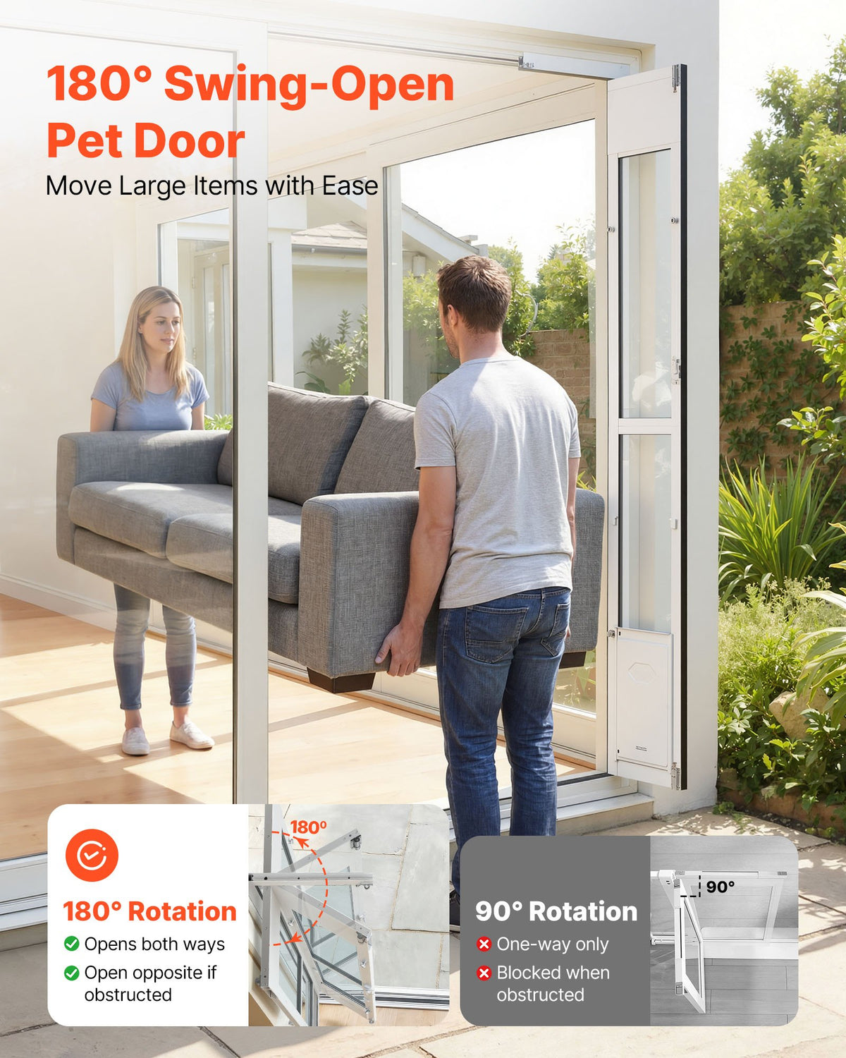 VEVOR Dog Door for Sliding Glass Door, 1927 mm to 2049 mm Adjustable Height, Aluminum Alloy Frame with Flap, Lock Design, for Medium-Sized Dogs, 180° Swing-Open Sliding Glass Pet Doors for Renters