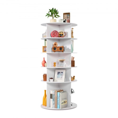 VEVOR 5 Tiers Rotating Shoe Rack Tower, 360° Spinning Shoe Rack, Revolving Storage Round Carousel Display, Freestanding Lazy Susan Organizer Display for Bedroom, Living Room, Entryway, Closet, White