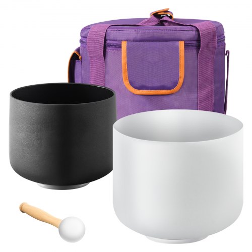 VEVOR 2PCS Crystal Singing Bowls, 8-inch and 10-inch A & F Note Singing Bowls, Frosted Quartz Bowl with 10" Carrying Bag, 1 Rubber Mallet and 2 O-Rings, Ideal for Meditation Yoga Sound Healing