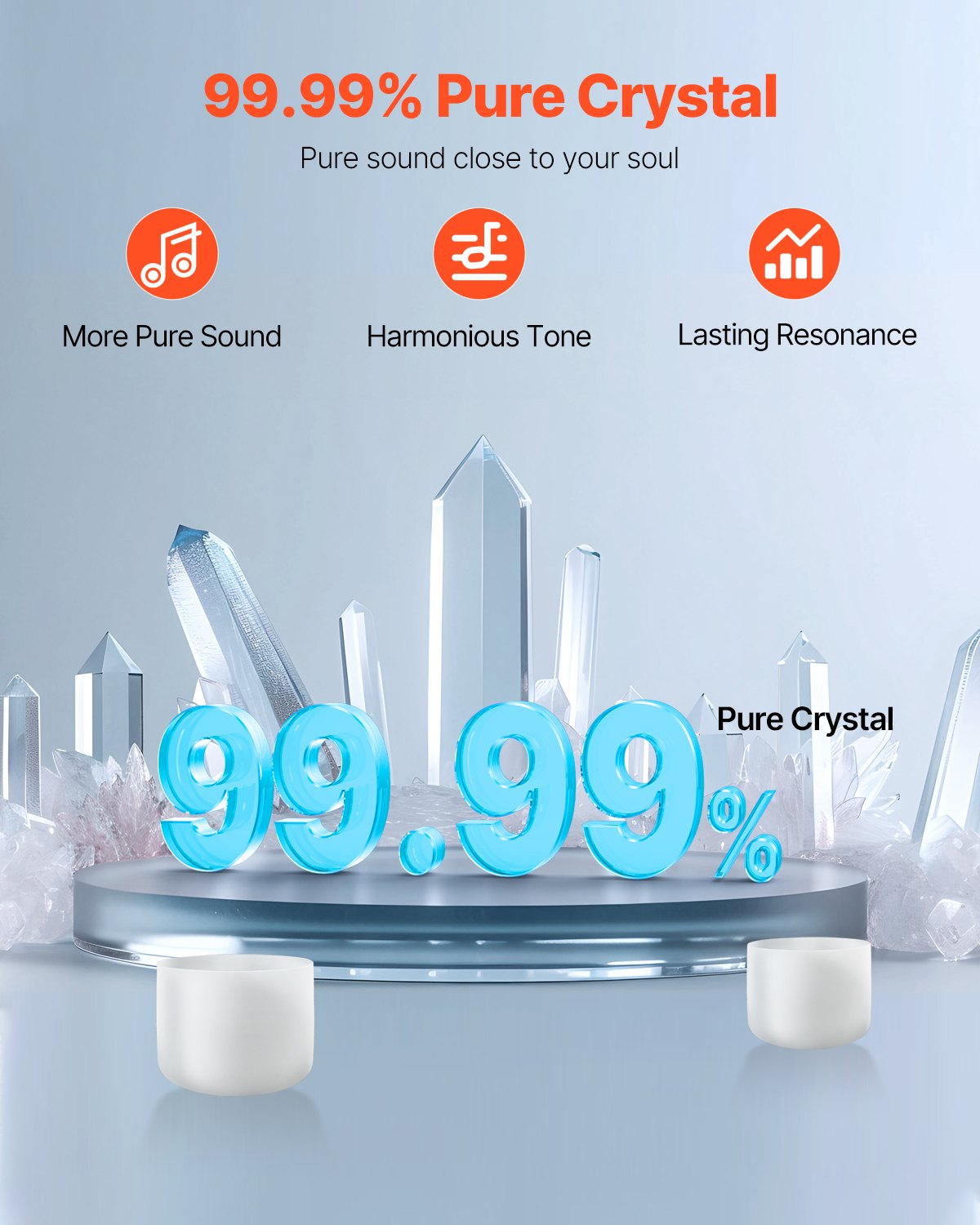 VEVOR 2PCS Crystal Singing Bowls, 8-inch and 10-inch A & F Note Singing Bowls, Frosted Quartz Bowl with 10" Carrying Bag, 1 Rubber Mallet and 2 O-Rings, Ideal for Meditation Yoga Sound Healing