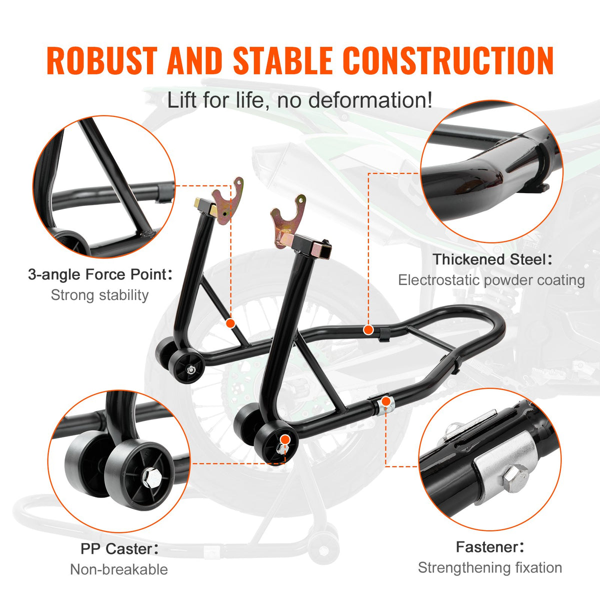 VEVOR Motorcycle Rear Wheel Stand, with U + L Fork Swingarm Spool, 390 kg Capacity Heavy Duty Rear Wheel Stand Motorcycle Lift Jack Stand, for Suzuki Yamaha Honda Kawasaki, Black