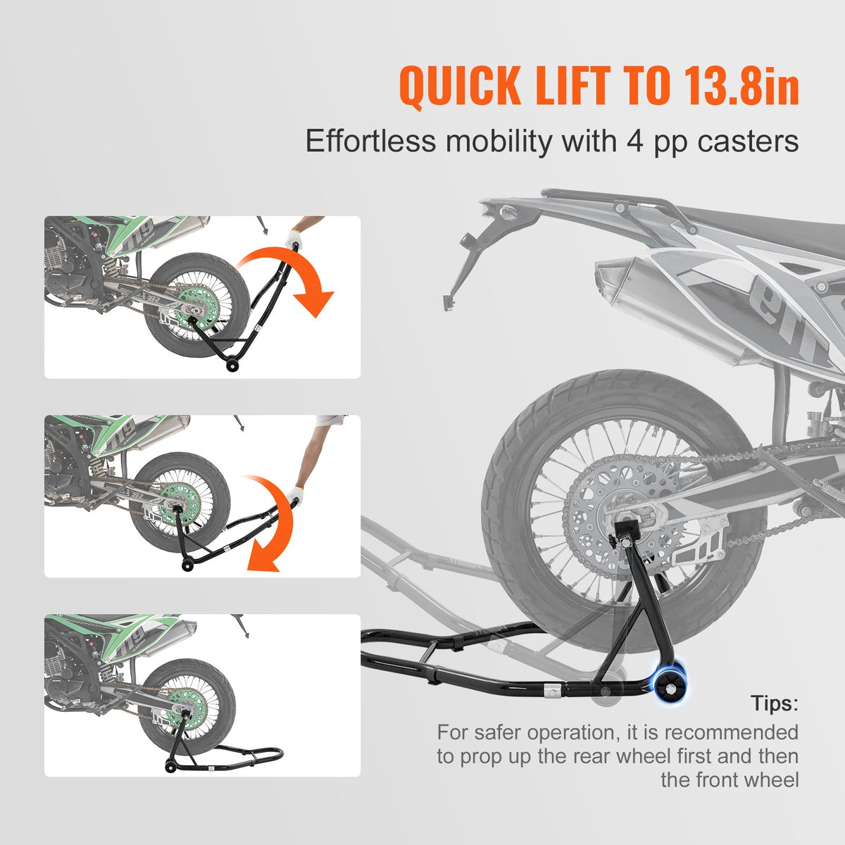 VEVOR Motorcycle Stand Lift, 0.39 Tons Front Rear Combo Stand Lift Stand, Front and Rear Wheel Fork Stand, U+L Fork Swingarm Spool, Compatible with Most Yamaha Honda Kawasaki Suzuki Motorcycles, Black