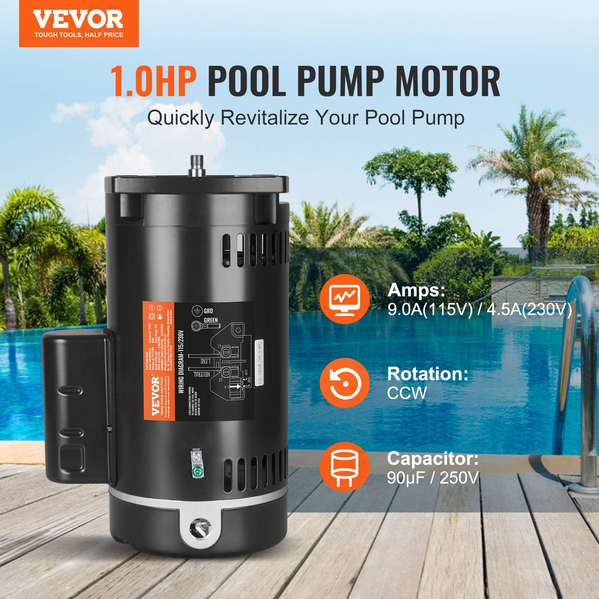 VEVOR 1 HP Pool Pump Motor