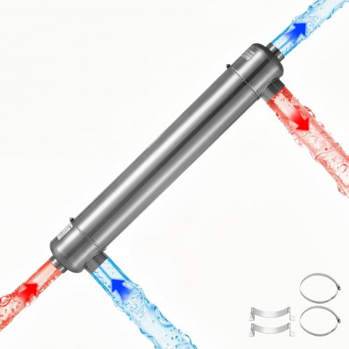VEVOR Pool Heat Exchanger, 600K BTU Swimming Pool Heater Exchanger, 316L Stainless Steel Construction, High Efficiency Water to Water Transfer Heating System for Spa, Hot Tub, Indoor/Outdoor, Silver