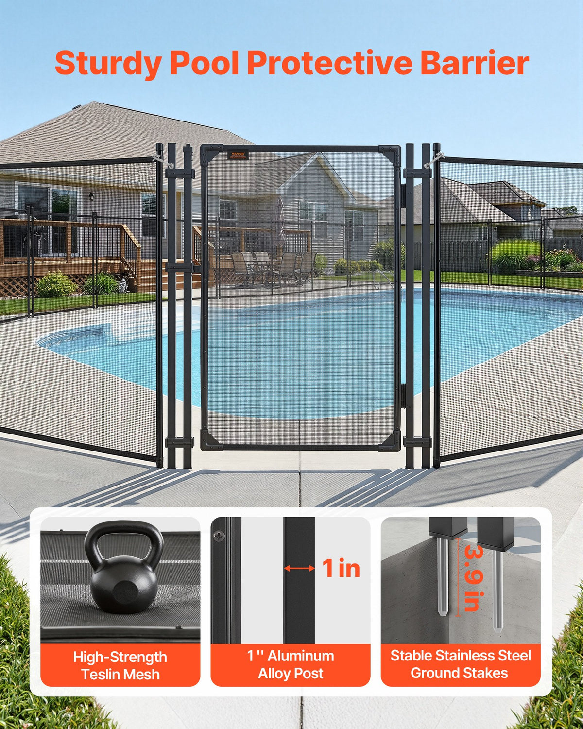 VEVOR Pool Fence Gate, 1.2 x 0.75 m Inground Swimming Pool Fences Gate, Outdoor Security Fencing Door Kit with Self-Closing and Self-Locking Design, 352 gsm Teslin PVC Mesh, Easy Installation, Black