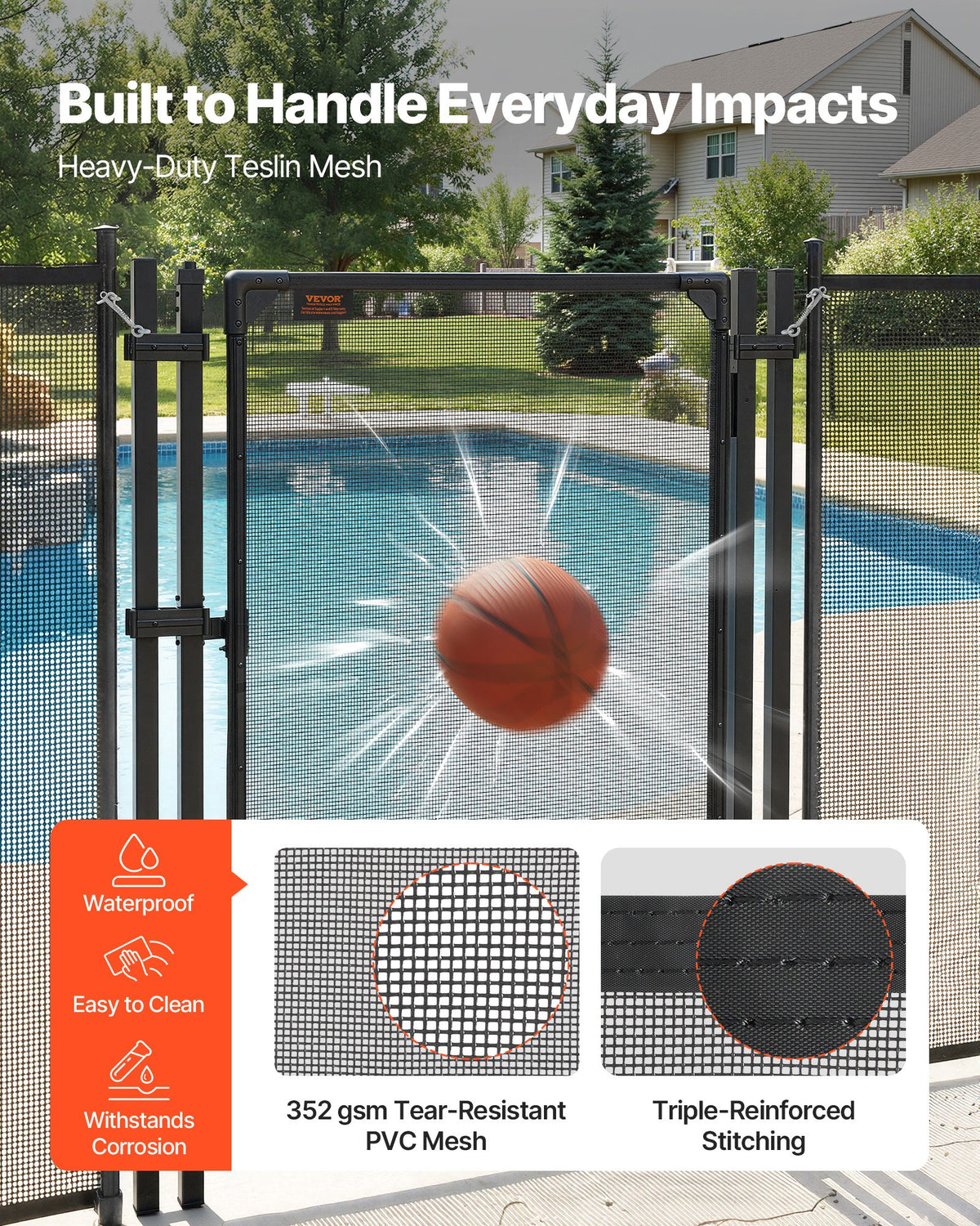 VEVOR Pool Fence Gate, 1.2 x 0.75 m Inground Swimming Pool Fences Gate, Outdoor Security Fencing Door Kit with Self-Closing and Self-Locking Design, 352 gsm Teslin PVC Mesh, Easy Installation, Black