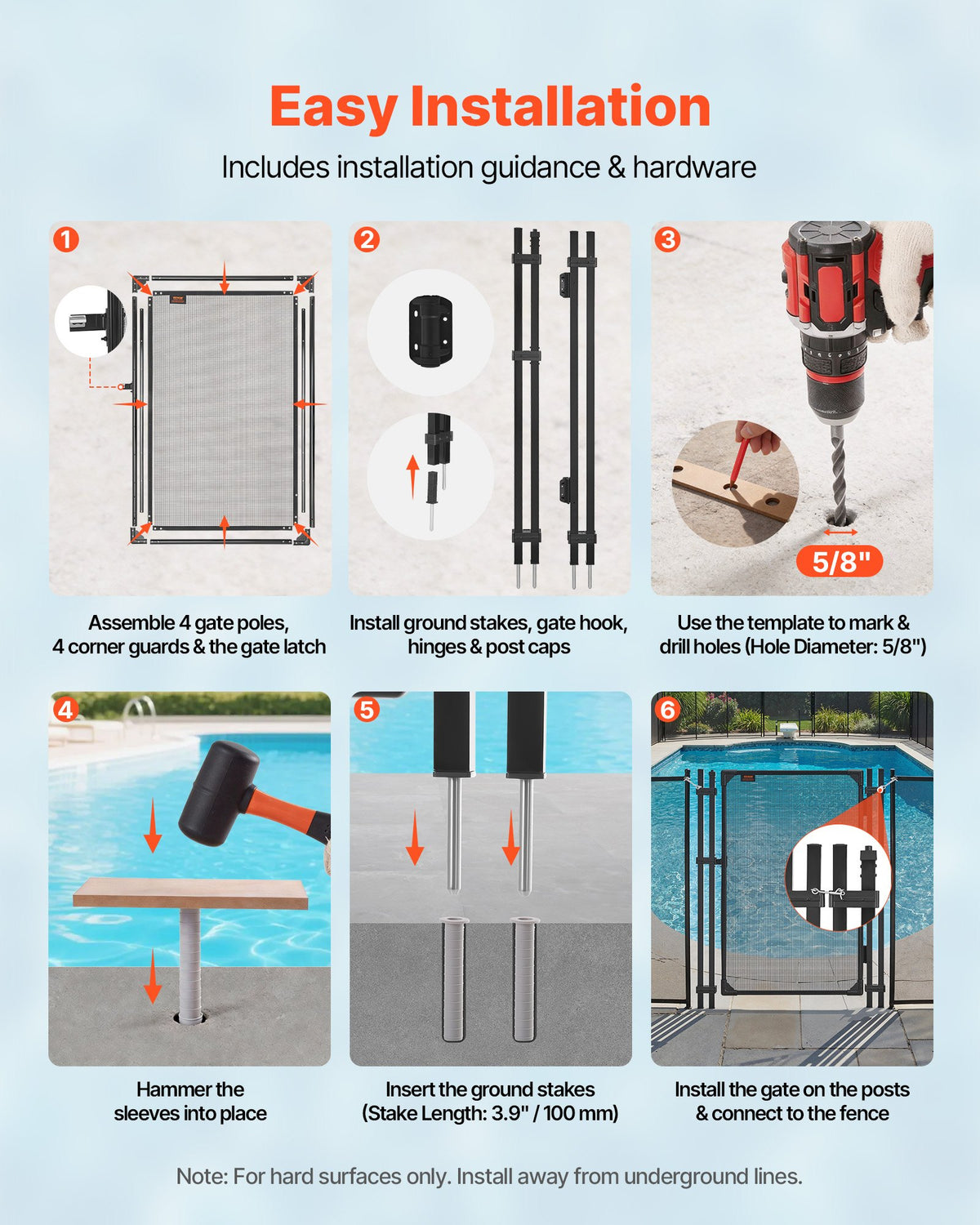VEVOR Pool Fence Gate, 1.2 x 0.75 m Inground Swimming Pool Fences Gate, Outdoor Security Fencing Door Kit with Self-Closing and Self-Locking Design, 352 gsm Teslin PVC Mesh, Easy Installation, Black