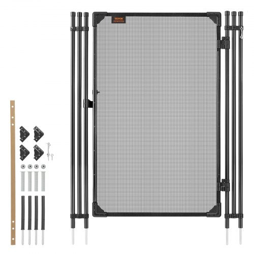 VEVOR Pool Fence Gate, 1.2 x 0.75 m Inground Swimming Pool Fences Gate, Outdoor Security Fencing Door Kit with Metal Latch, 352 gsm Teslin PVC Mesh, Round Tube, Lockable and Easy Installation, Black