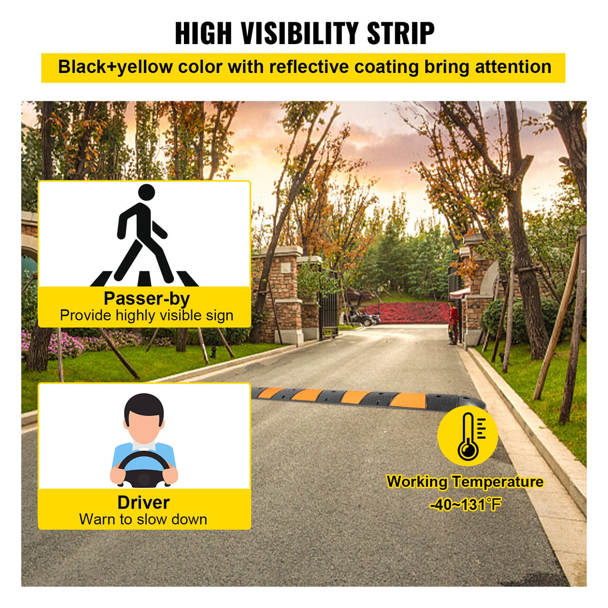VEVOR Rubber Traffic Calming Device, Single Unit with Dual Channels, 72" Length Modular Design Supports Up to 22000 LBS, Dimensions 72.8 x 12.2 x 2.2, Suitable for Asphalt, Concrete, and Gravel Sur