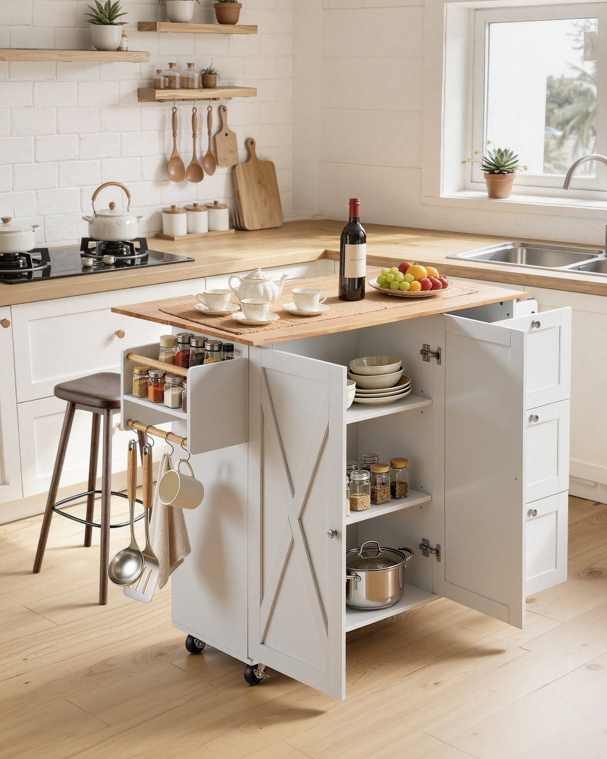 VEVOR Kitchen Island Cart with Solid Wood Top