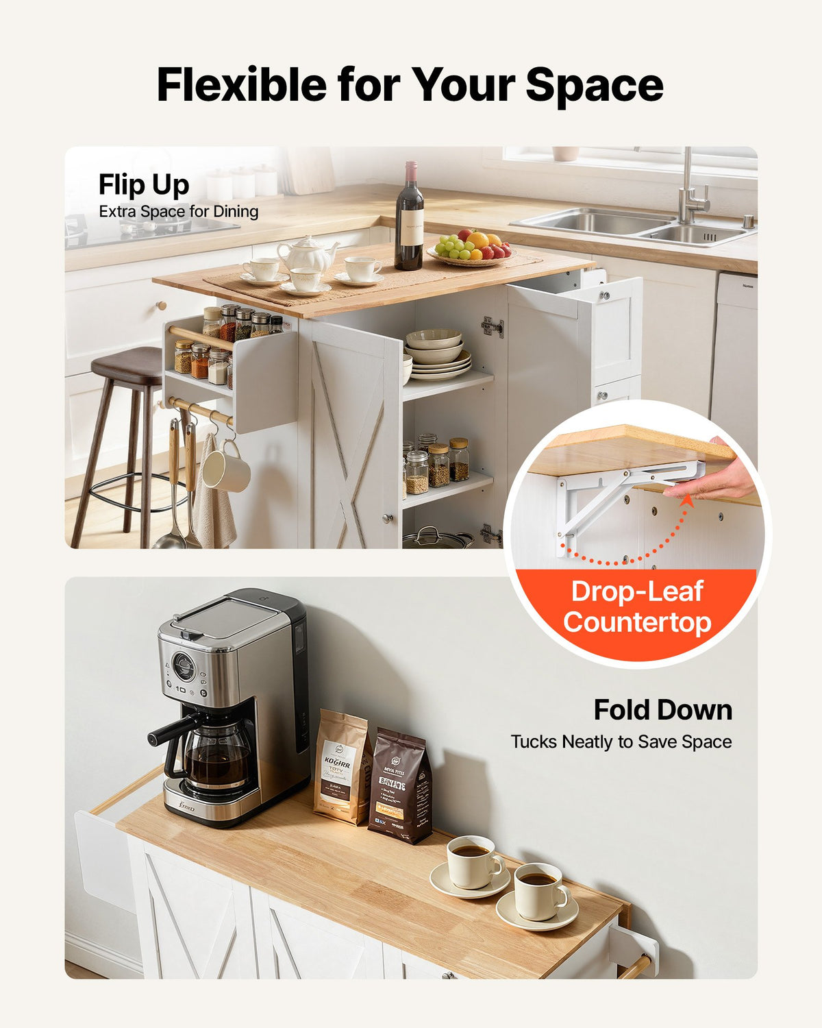 VEVOR Kitchen Island Cart with Solid Wood Top
