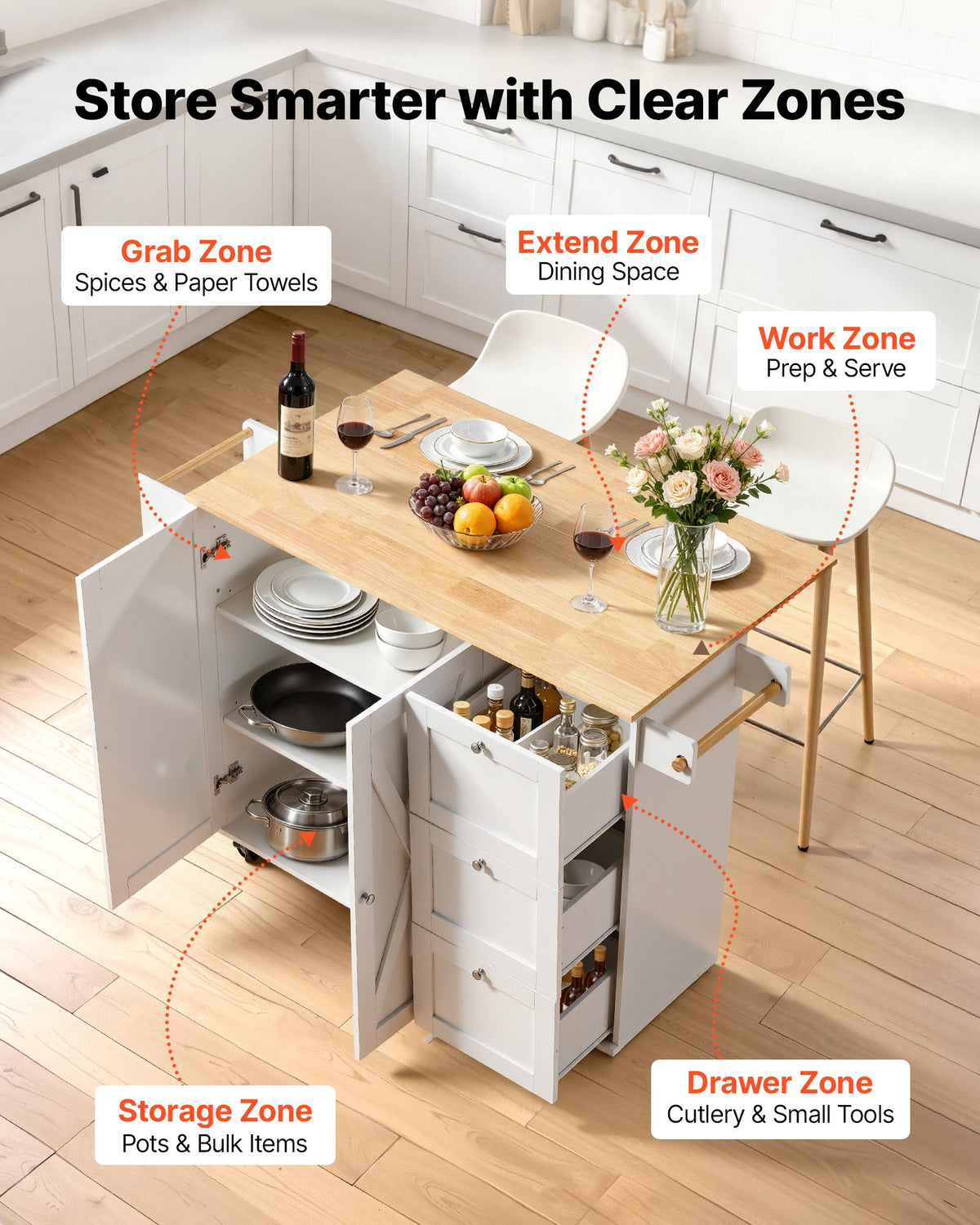 VEVOR Kitchen Island Cart with Solid Wood Top
