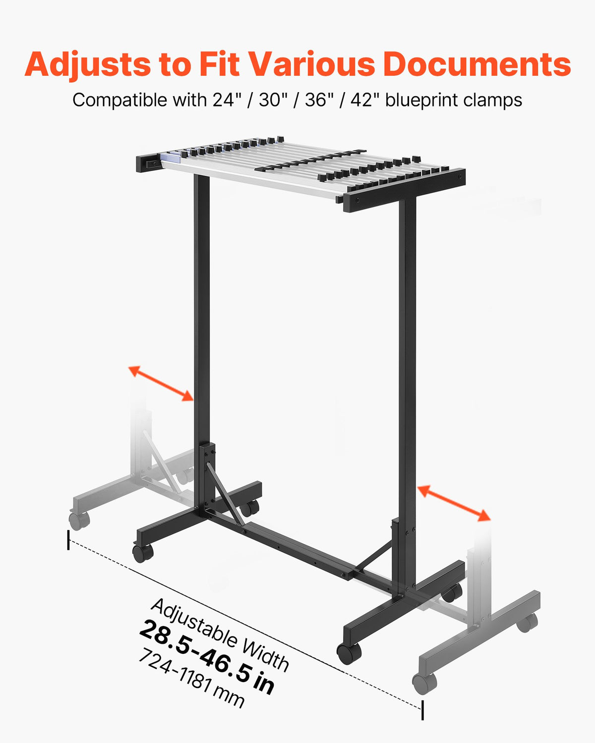 VEVOR Blueprint Storage Rack, Steel, Mobile Adjustable Blueprint Holder with 12 Pack of 762 mm Aluminum Clamps, Wheels, Display Rack Storage Organizer Stand, for File Display Plan Poster Office Home