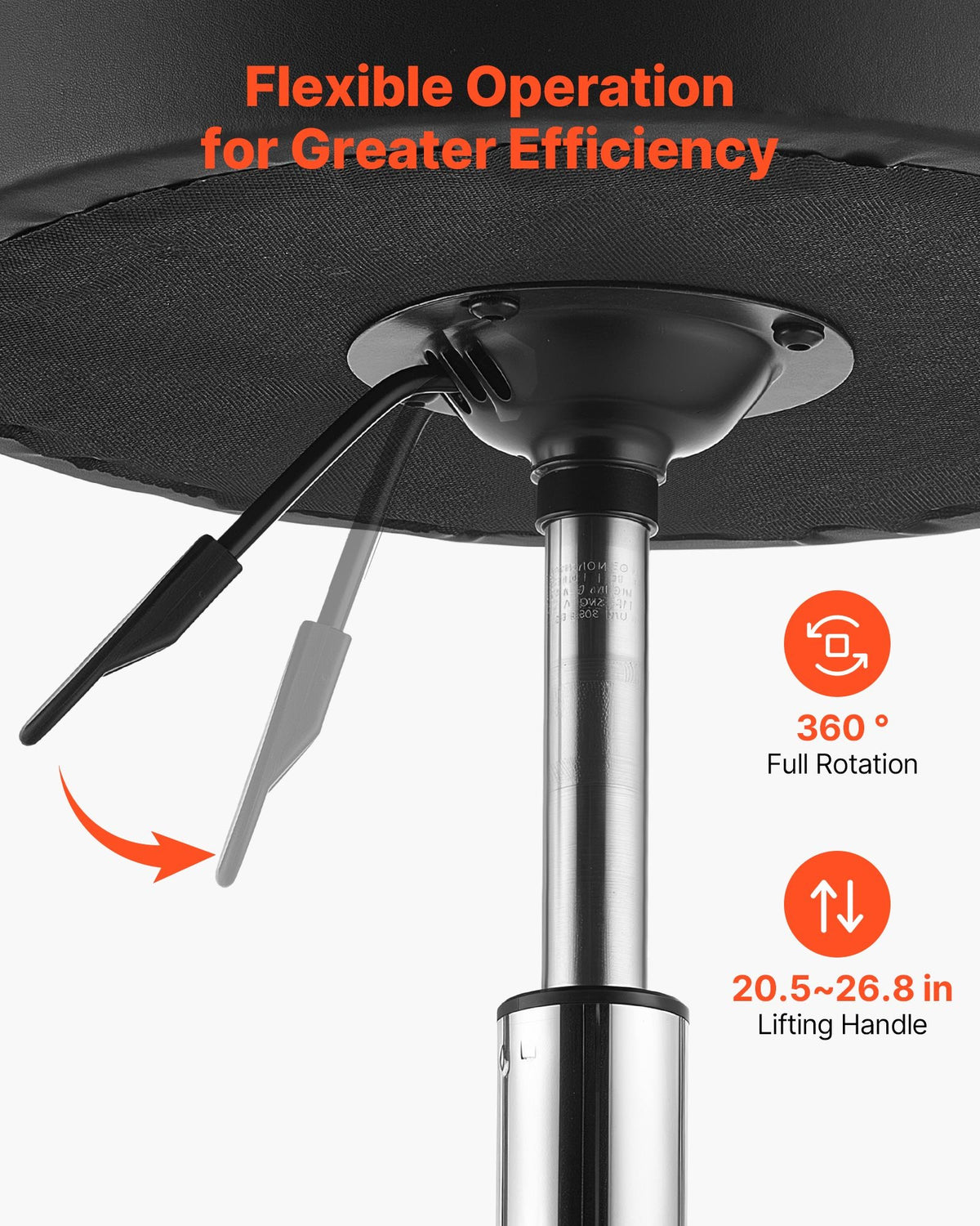 VEVOR Rolling Stools with Wheels, Set of 2, 226.8kg Weight Capacity, Height Adjustable, Thick Cushion Ergonomic PU Leather Seat, 360° Swivel Round Rolling Stool Chair for Salon, Spa, Clinic, Black
