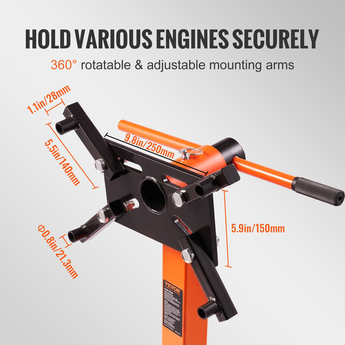 VEVOR Engine Stand, 1300 LBS Rotating Engine Stand with 360 Degree Adjustable Head, Steel Engine Block Stand with Tray, 4-Caster, 4 Adjustable Arms, for Vehicle Maintenance