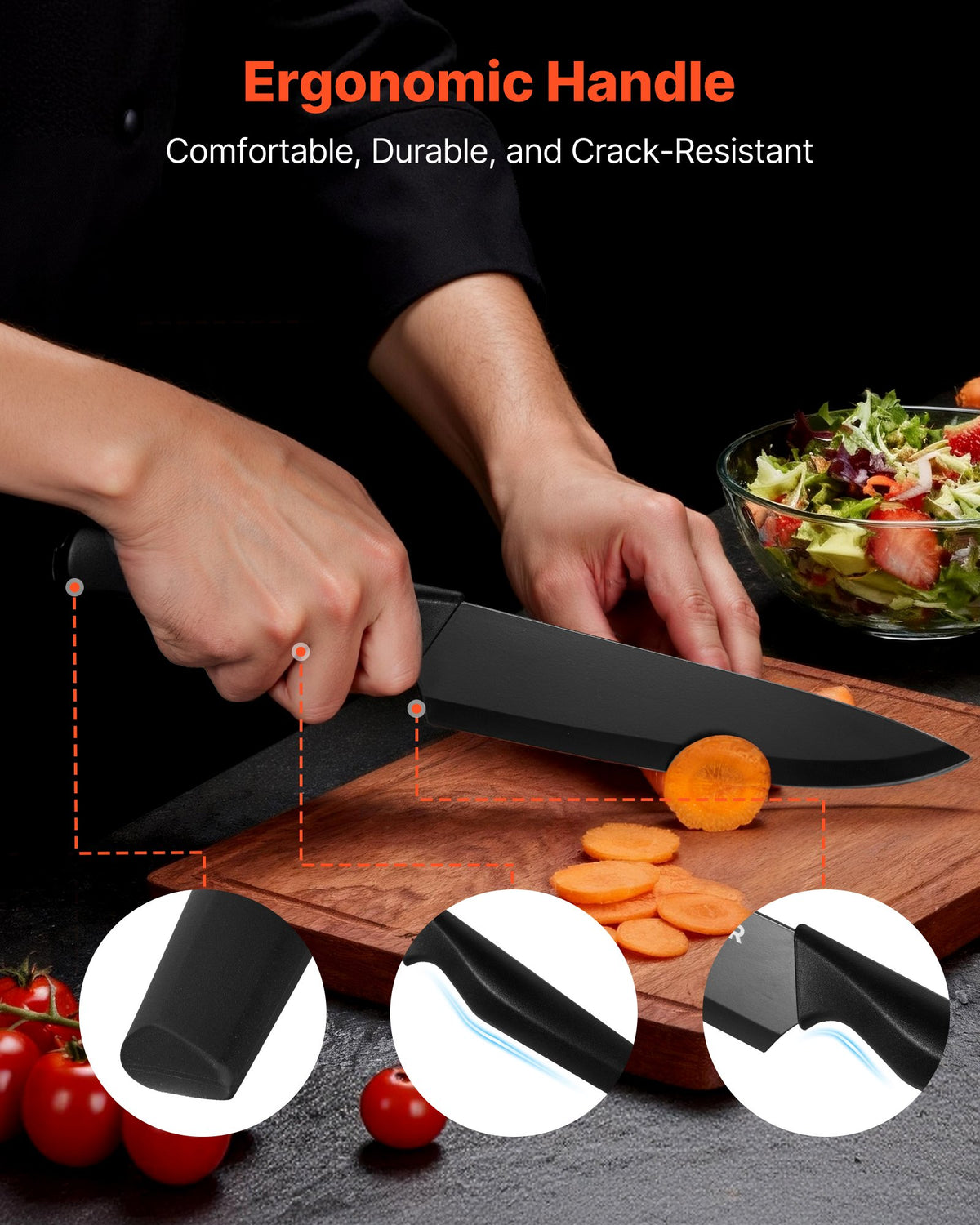 VEVOR Kitchen Knife Set with Block and Sharpener, 15 Piece German High Carbon Stainless Steel Knife Set, Kitchen Cutlery with PP Ergonomic Handle, Sharpening Rod and Wooden Block, for Home Cooks
