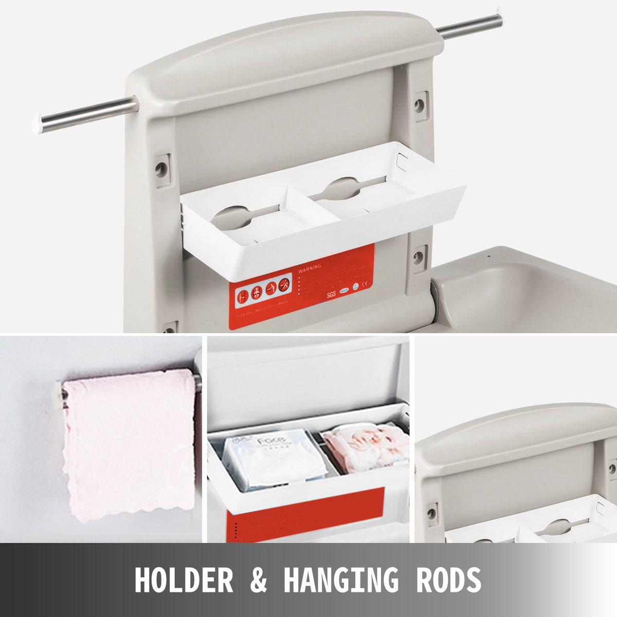VEVOR 85 × 57 × 47 cm Horizontal Baby Changing Table Wall-mounted Baby Diaper Changing Station Vertical Fold Down Baby Changing Table