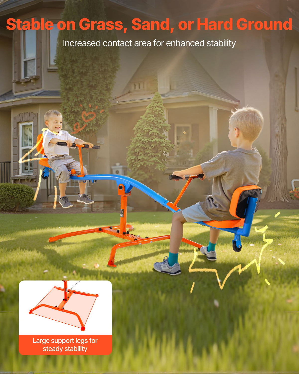 VEVOR Kids Seesaw, 136 kg Load Capacity, Sit and Spin Teeter Totter with Easy-Grip Handles, Kids Outdoor Playground Equipment, Outside Toys, Swiveling 360 Degrees Rotating for Children Aged 3+