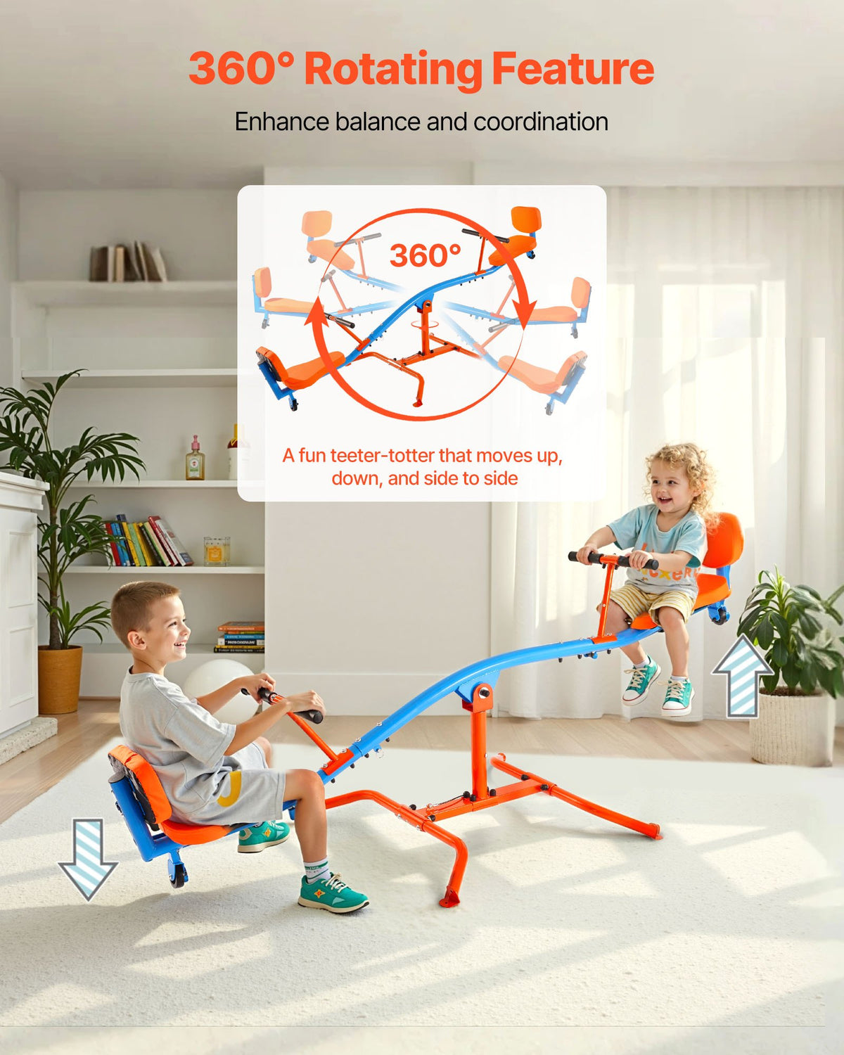 VEVOR Kids Seesaw, 136 kg Load Capacity, Sit and Spin Teeter Totter with Easy-Grip Handles, Kids Outdoor Playground Equipment, Outside Toys, Swiveling 360 Degrees Rotating for Children Aged 3+