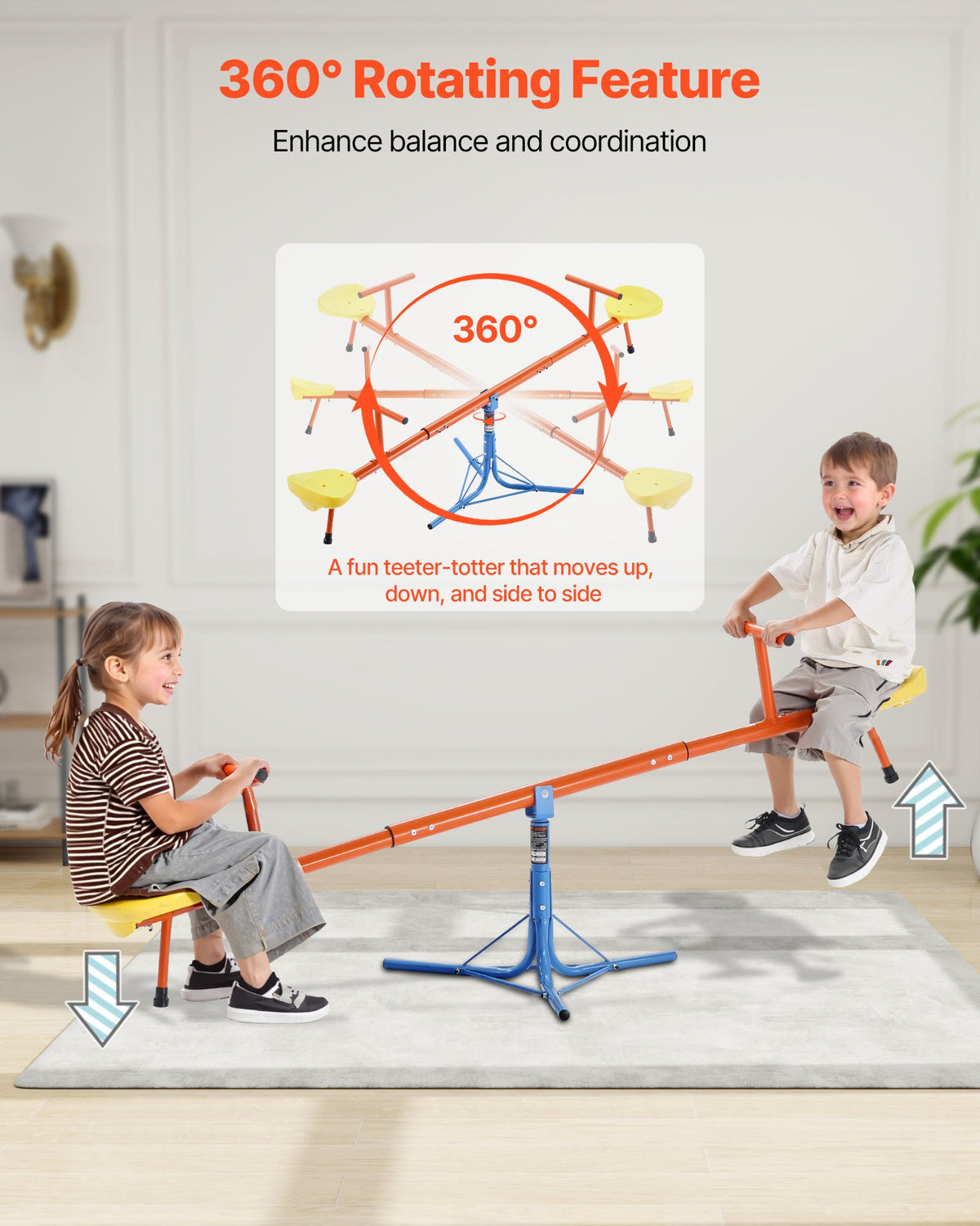VEVOR Kids Seesaw, 45.4 kg Load Capacity per Seat, Sit and Spin Teeter Totter with 3-prong Support Legs, Kids Outdoor Playground Equipment, Swiveling 360 Degrees Rotating for Children Aged 3+