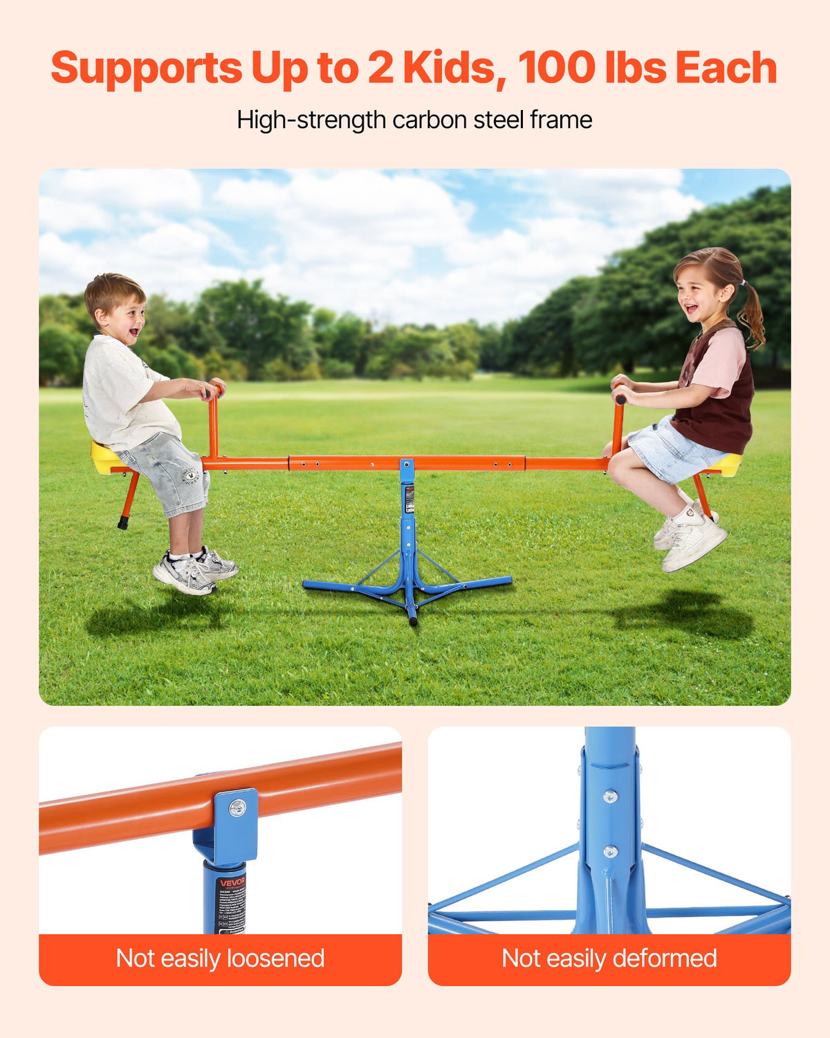 VEVOR Kids Seesaw, 45.4 kg Load Capacity per Seat, Sit and Spin Teeter Totter with 3-prong Support Legs, Kids Outdoor Playground Equipment, Swiveling 360 Degrees Rotating for Children Aged 3+