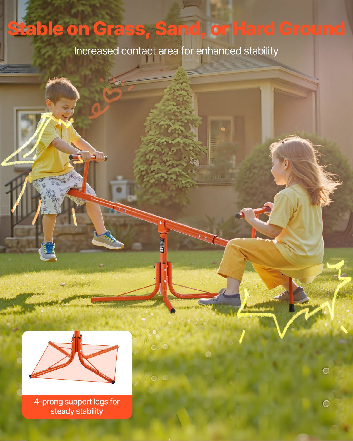 VEVOR Kids Seesaw, 45.4 kg Load Capacity per Seat, Sit and Spin Teeter Totter with 4-prong Support Legs, Kids Outdoor Playground Equipment, Swiveling 360 Degrees Rotating for Children Aged 3+