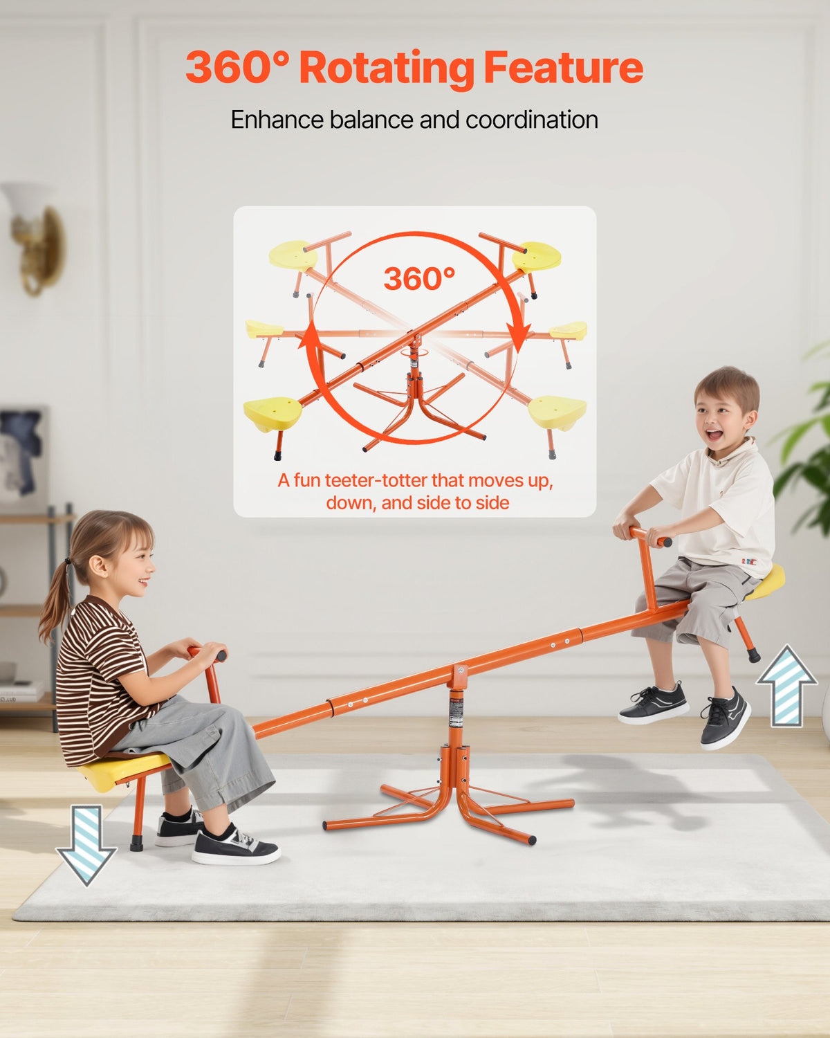 VEVOR Kids Seesaw, 45.4 kg Load Capacity per Seat, Sit and Spin Teeter Totter with 4-prong Support Legs, Kids Outdoor Playground Equipment, Swiveling 360 Degrees Rotating for Children Aged 3+