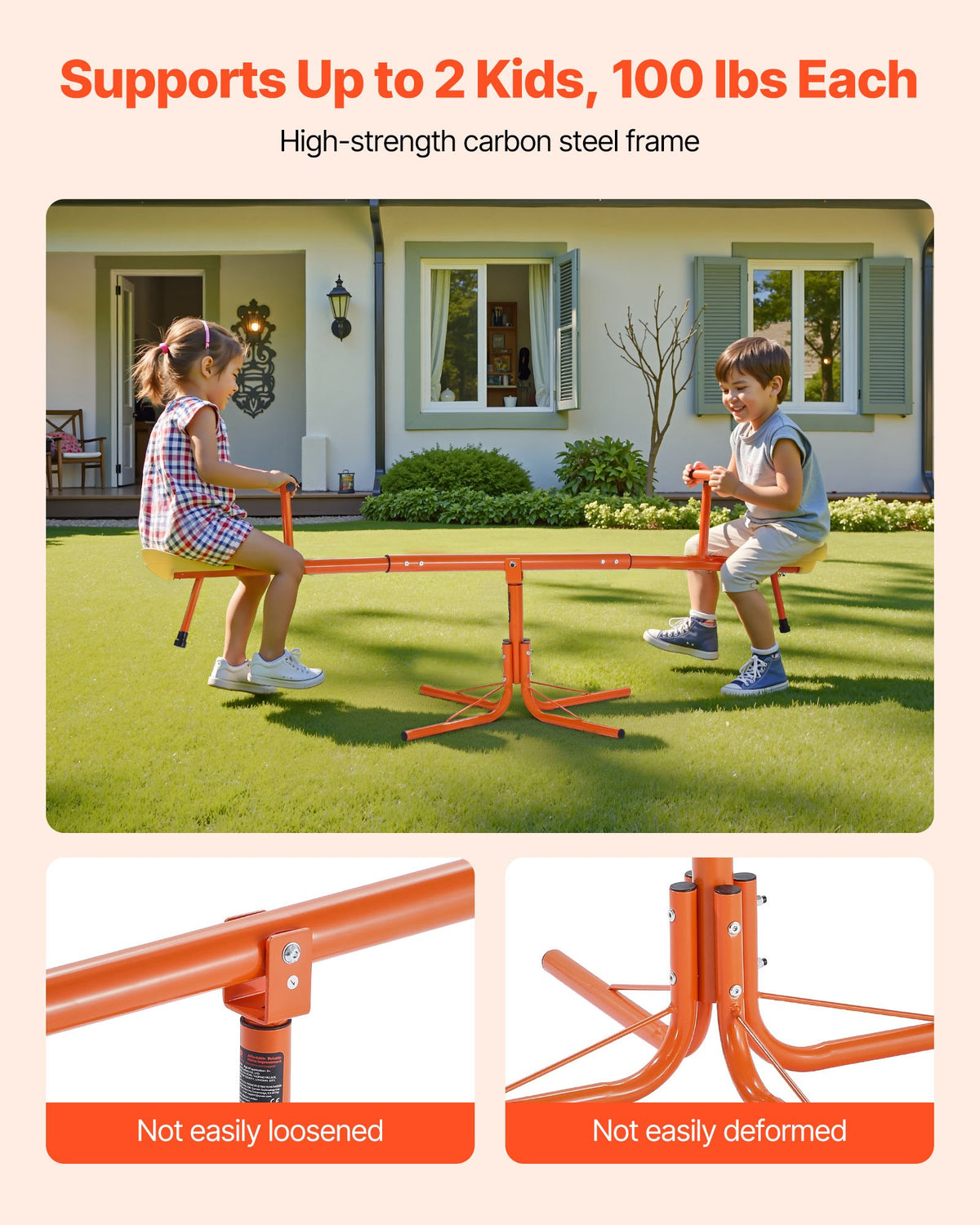 VEVOR Kids Seesaw, 45.4 kg Load Capacity per Seat, Sit and Spin Teeter Totter with 4-prong Support Legs, Kids Outdoor Playground Equipment, Swiveling 360 Degrees Rotating for Children Aged 3+