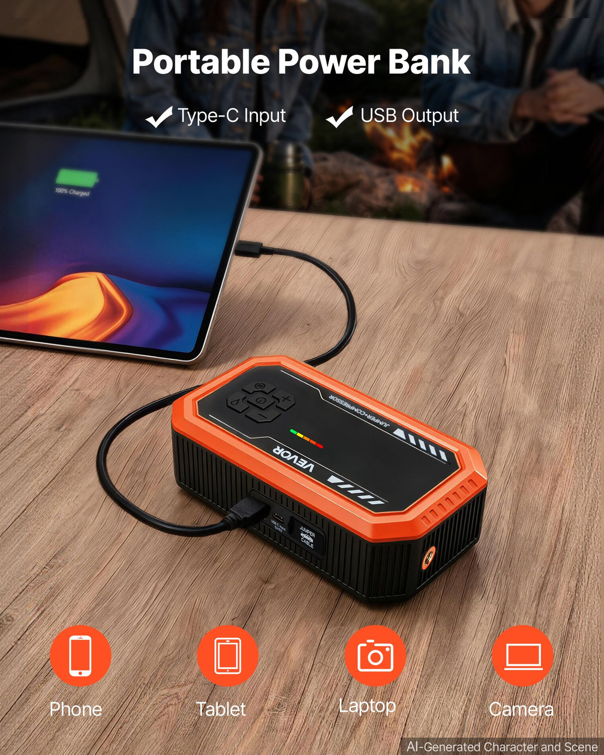 VEVOR Jump Starter with Air Compressor 3000A Peak Car Battery Jump Box, Portable for 9.0L Gas / 6.5L Diesel, 150 PSI Auto-Shutoff Tire Inflator, Power Bank, 12V Battery Charger, with LED Flashlight