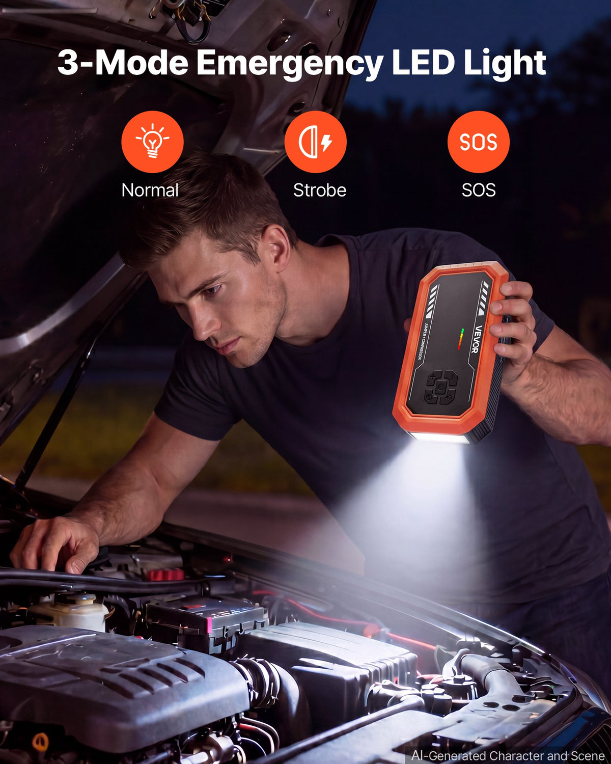 VEVOR Jump Starter with Air Compressor 3000A Peak Car Battery Jump Box, Portable for 9.0L Gas / 6.5L Diesel, 150 PSI Auto-Shutoff Tire Inflator, Power Bank, 12V Battery Charger, with LED Flashlight