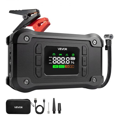 VEVOR Jump Starter with Air Compressor 8000A Peak Car Battery Jump Box, Portable for 9.0L Gas / 8.0L Diesel, 150 PSI Auto-Shutoff Tire Inflator, Power Bank, 12V Battery Charger, with LED Flashlight