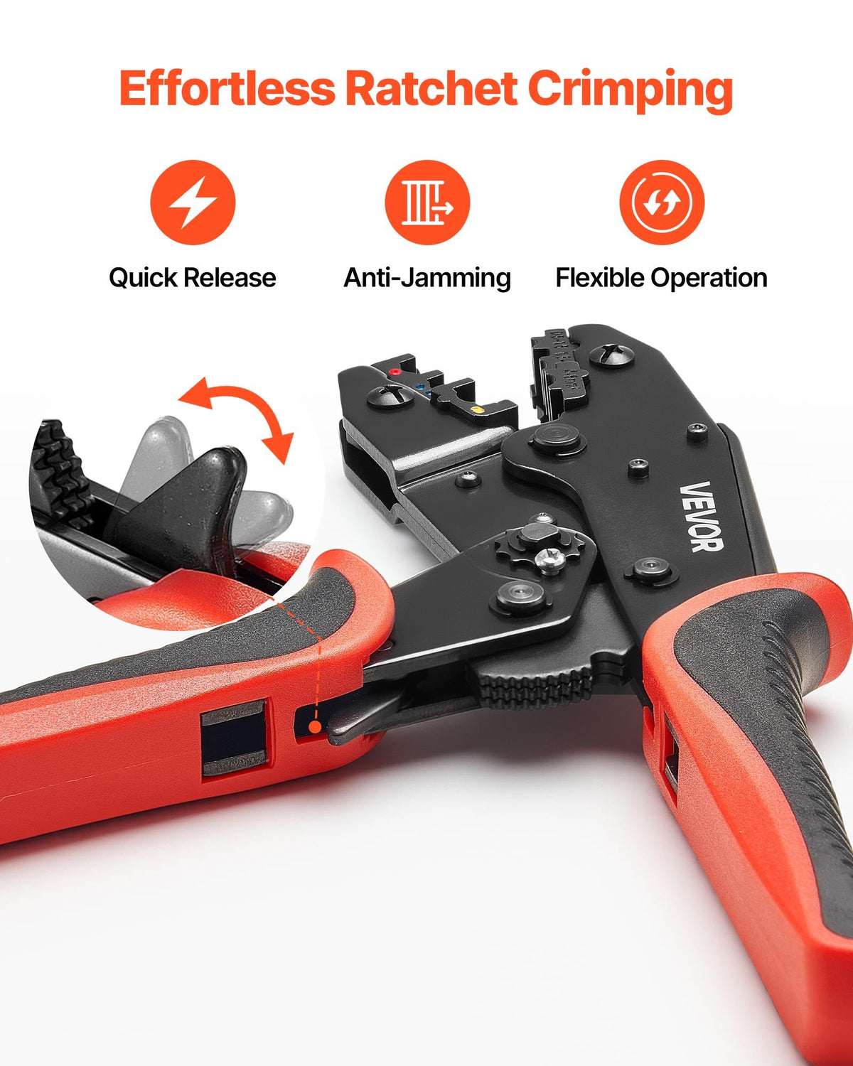 VEVOR Crimping Tool, 0.5-6 mm² Ratcheting Wire Crimper Tool, Labor-Saving Electrical Terminal Crimp Pliers with Clear Metric & AWG Markings, Quick Release, Adjustable Force for Multiple Terminals
