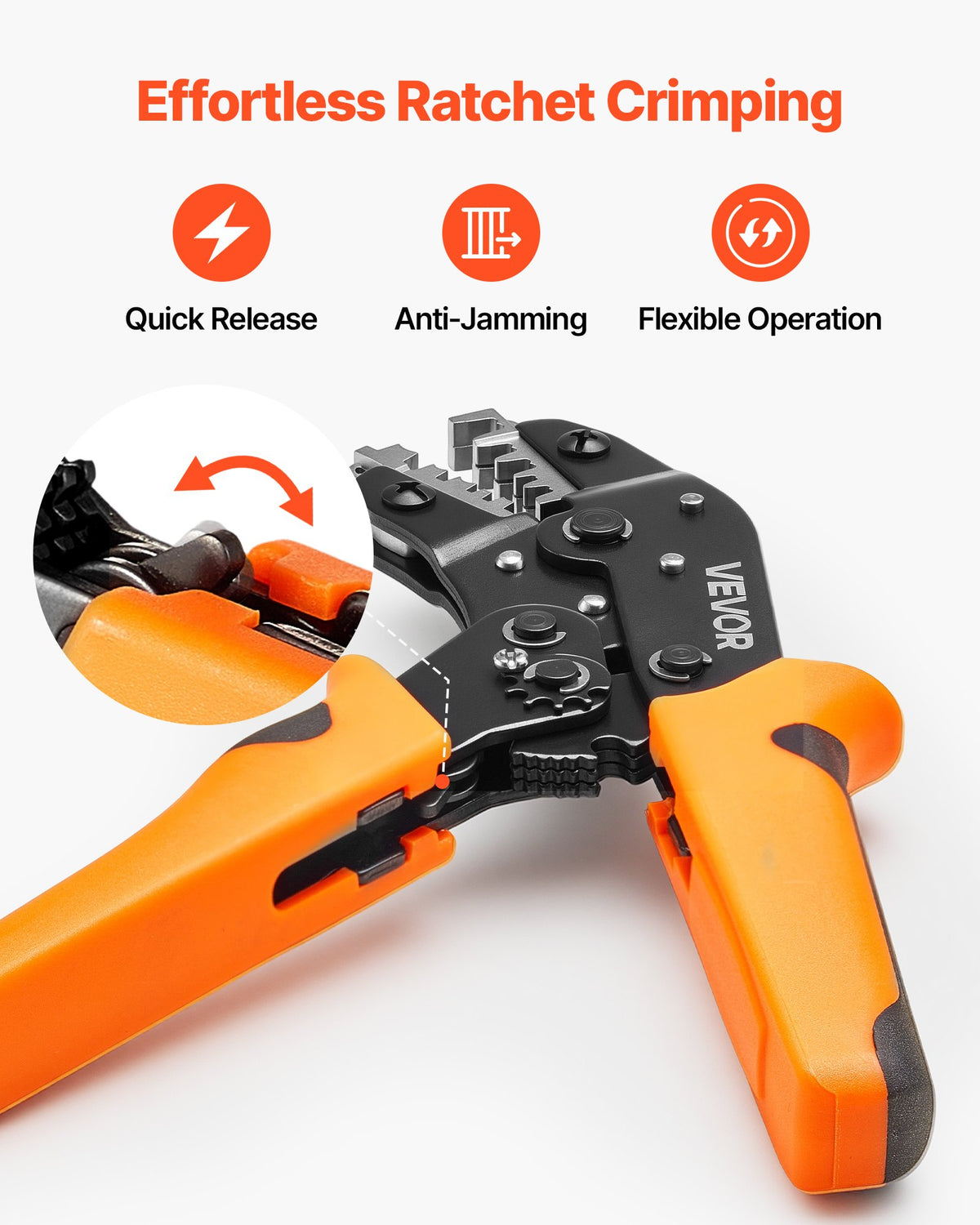 VEVOR Crimping Tool, 0.25-4 mm² Ratcheting Wire Crimper Tool, Labor-Saving Electrical Terminal Crimp Pliers with Clear Metric & AWG Markings, Quick Release, Adjustable Pressure for Multiple Terminals