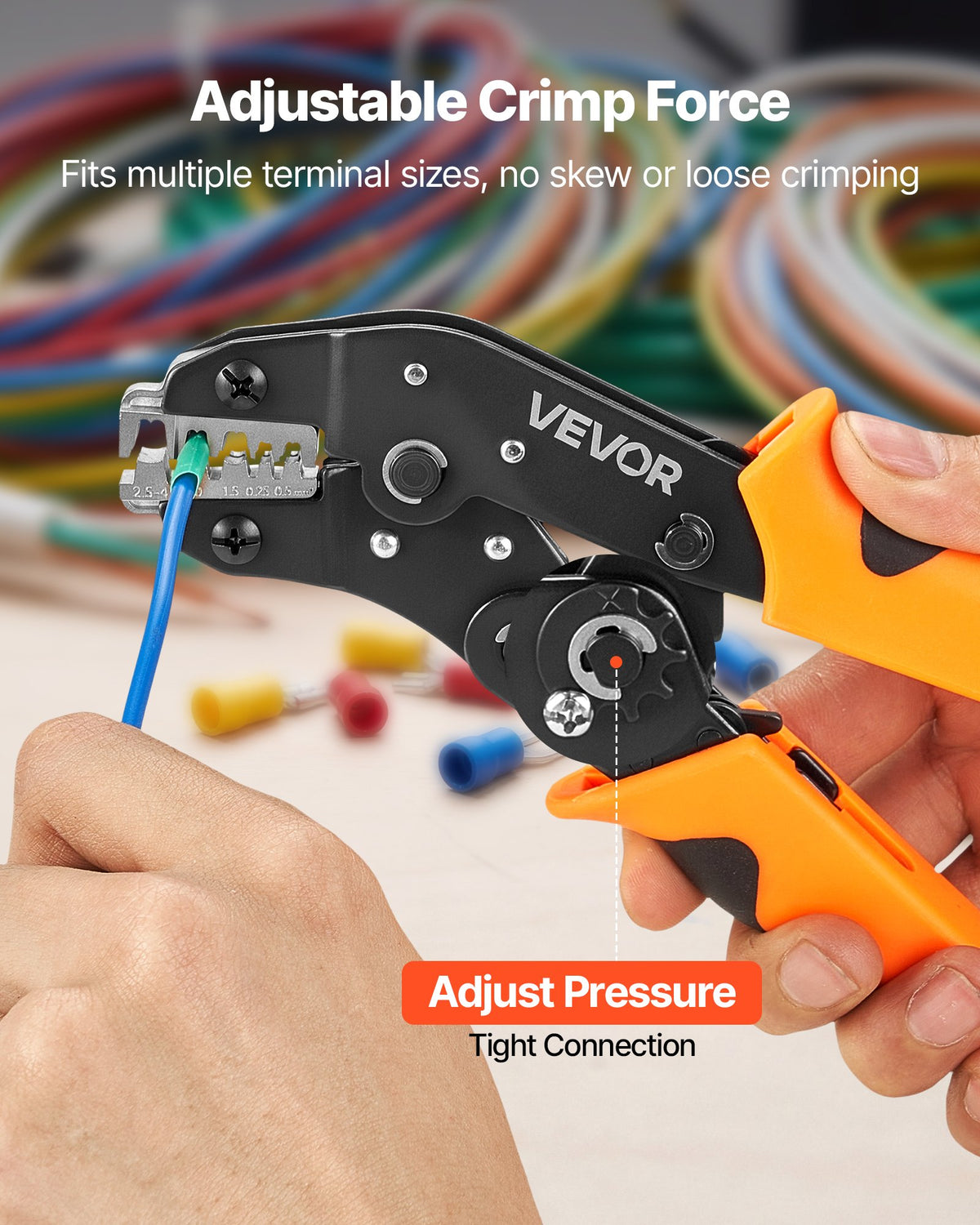 VEVOR Crimping Tool, 0.25-4 mm² Ratcheting Wire Crimper Tool, Labor-Saving Electrical Terminal Crimp Pliers with Clear Metric & AWG Markings, Quick Release, Adjustable Pressure for Multiple Terminals