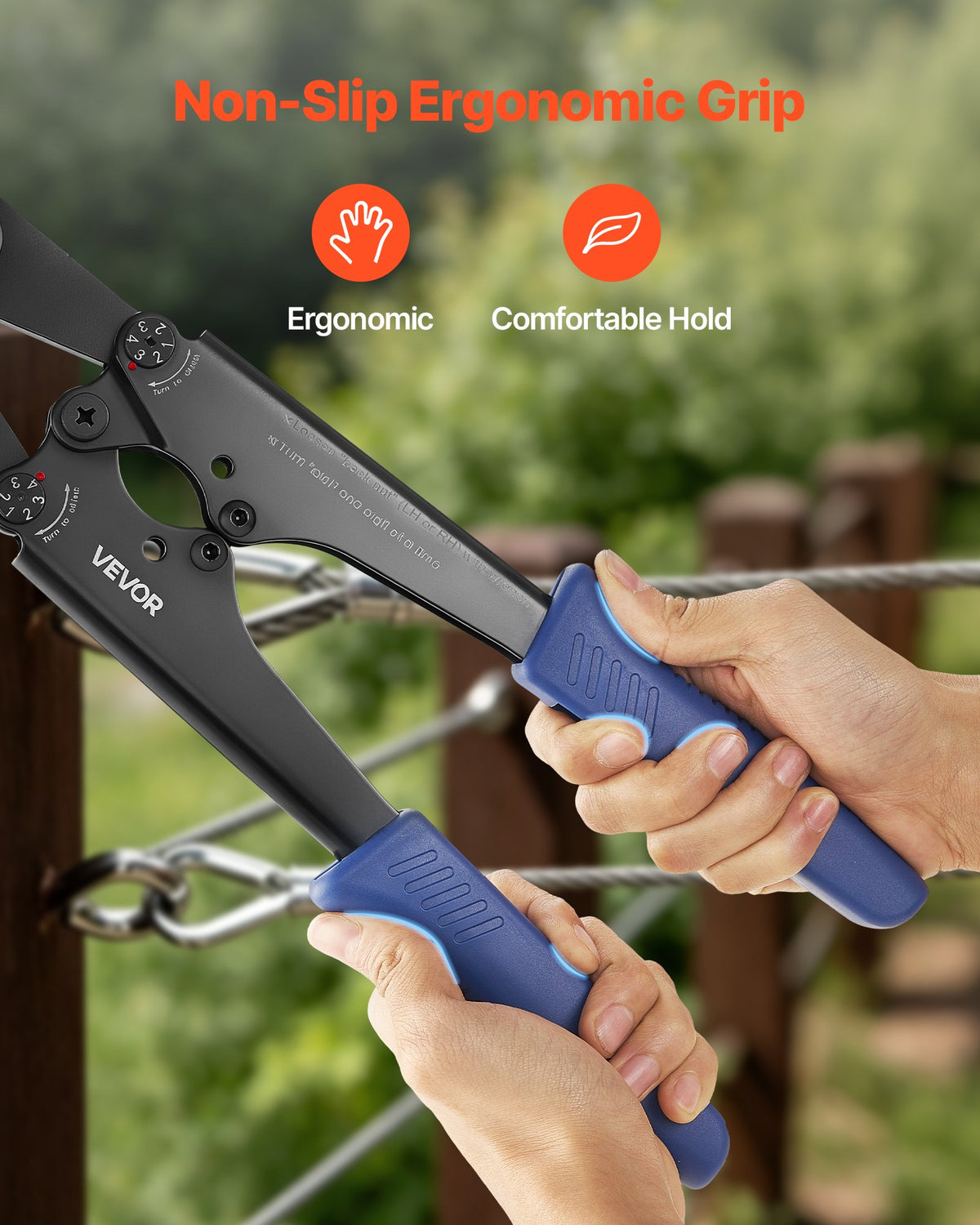 VEVOR Crimping Tool, 1.2-3.17 mm Steel Wire Rope Crimper, with Clear Metric and Imperial Markings, Adjustable Force, Crimp Pliers for Aluminum Oval and Dual Sleeves, and Annealed Copper Sleeves