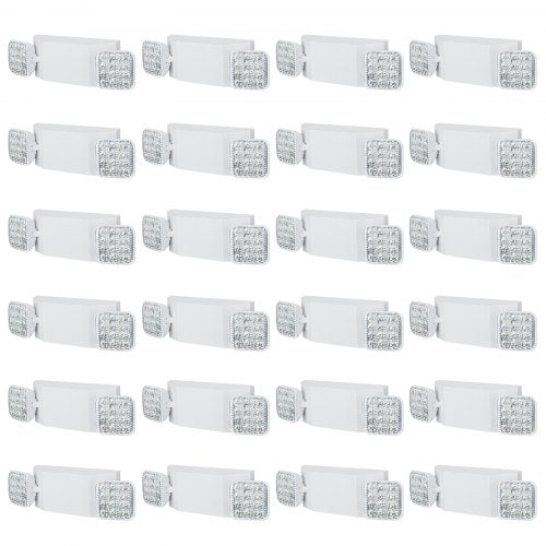 VEVOR 24 Pack Commercial Emergency Light, 3W, White LED Emergency Exit Lighting Fixtures with 180 Minutes Backup Battery Adjustable 2 LED Square Head, Ceiling or Wall Mount for Business Power Outages