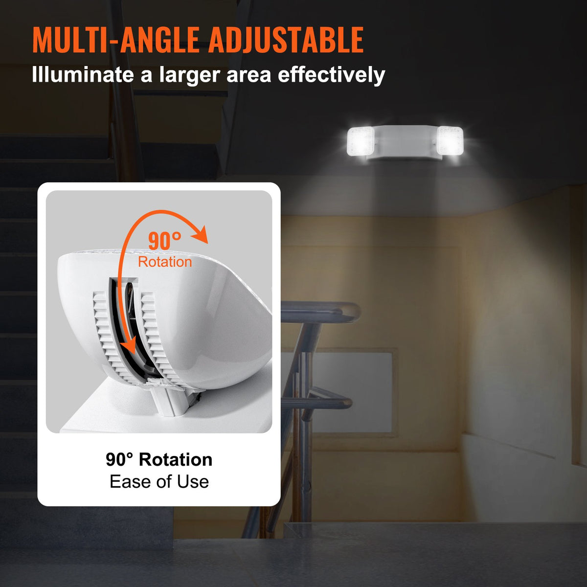 VEVOR 24 Pack Commercial Emergency Light, 3W, White LED Emergency Exit Lighting Fixtures with 180 Minutes Backup Battery Adjustable 2 LED Square Head, Ceiling or Wall Mount for Business Power Outages