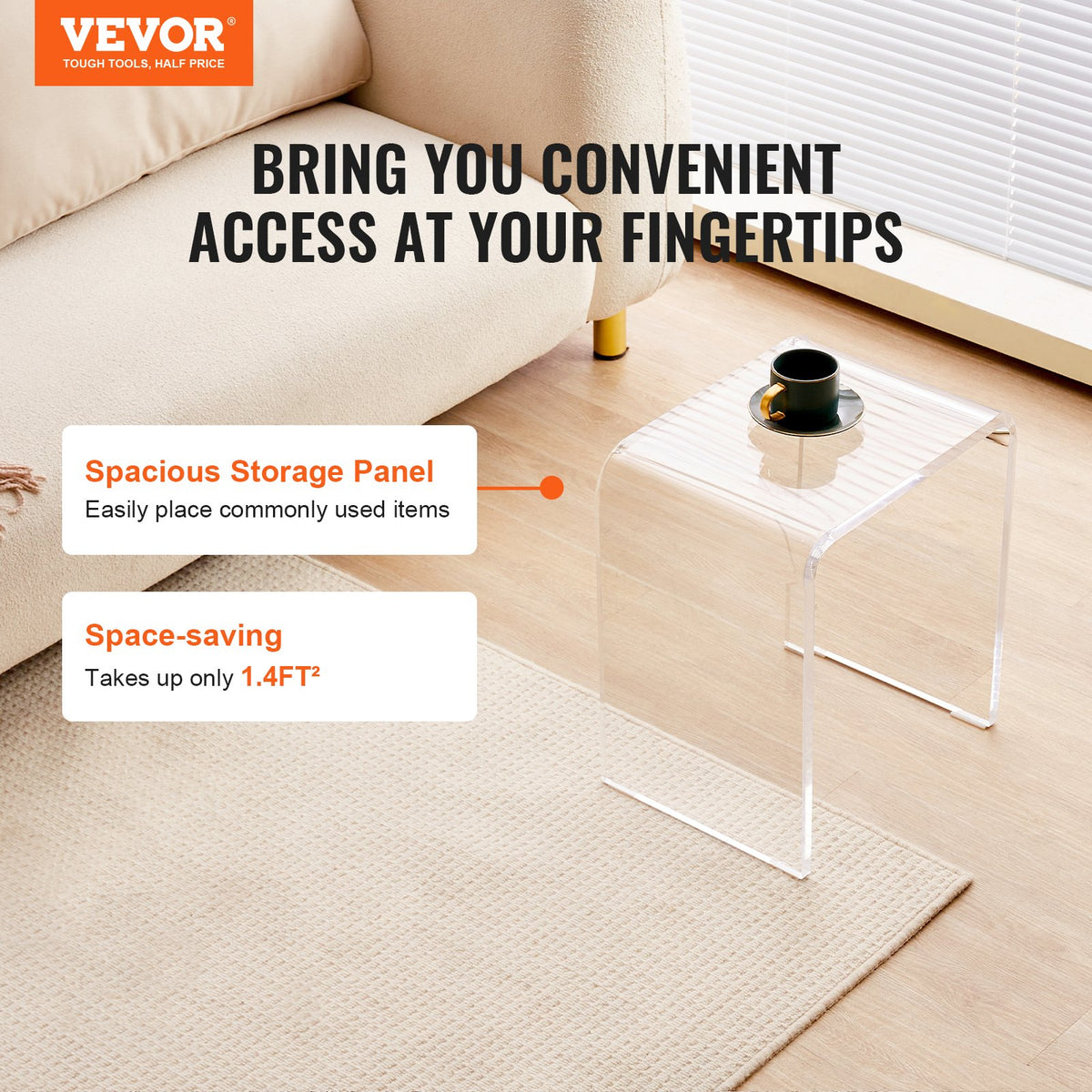 VEVOR Acrylic End Table, 2 pcs C-Shaped Lucite Side Tables, Clear Acrylic Side Table for Drink, Food, Snack used in Living Room, Bedroom, and Study