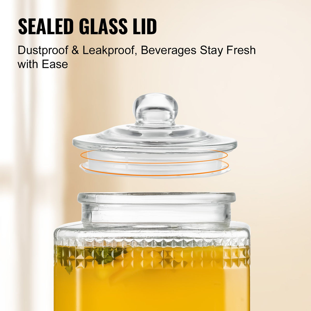 VEVOR Beverage Dispenser, 1.5 Gallon/5.5 L Drink Dispensers for Parties, Glass Juice Dispenser with Stand, Stainless Steel Spigot, Iced Tea Lemonade Juice Water Dispenser, for Restaurants, Hotels, Parties