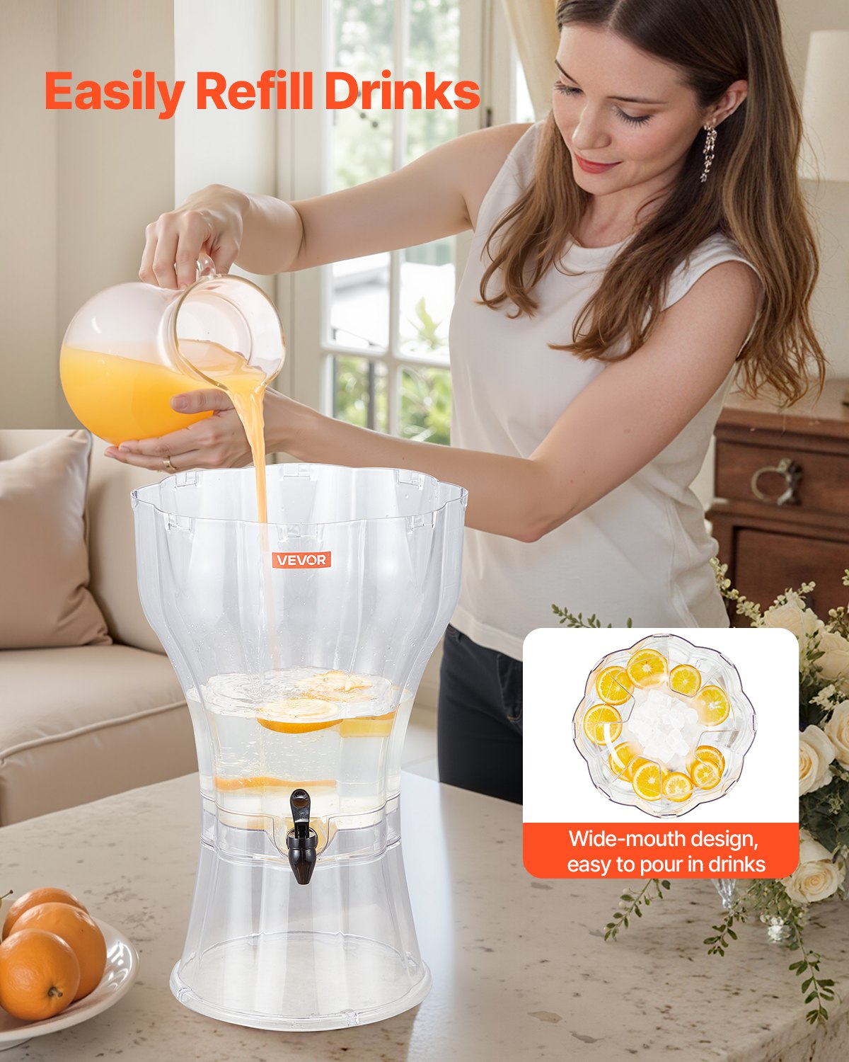VEVOR Beverage Dispenser, 13L Drink Dispenser for Parties, Plastic Juice Dispensers with No-Drip Spigot, Iced Tea Lemonade Juice Water Dispensers, for Restaurants, Hotels, Parties