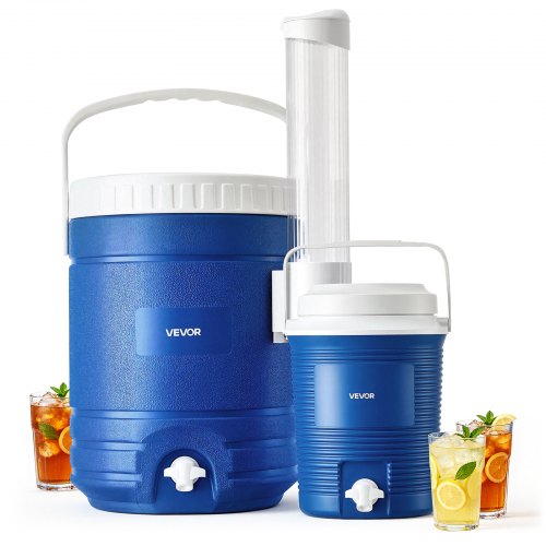 VEVOR Insulated Beverage Dispenser 7.5 + 18.1 Liters with Cup Holder, for Camping Outdoor Event Parties, Leakproof Ice Water Drink Cooler, with Easy Pour Spigot, Insulation Layer, Portable Handle