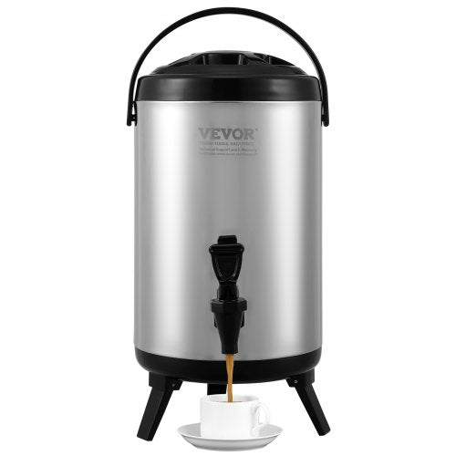 VEVOR Stainless Steel Insulated Beverage Dispenser, 2 Gallon 7.6 Liter, Thermal Hot and Cold Drink Server Dispenser with Spigot Handle, Food-grade for Hot Tea Coffee Water Restaurant Drink Shop