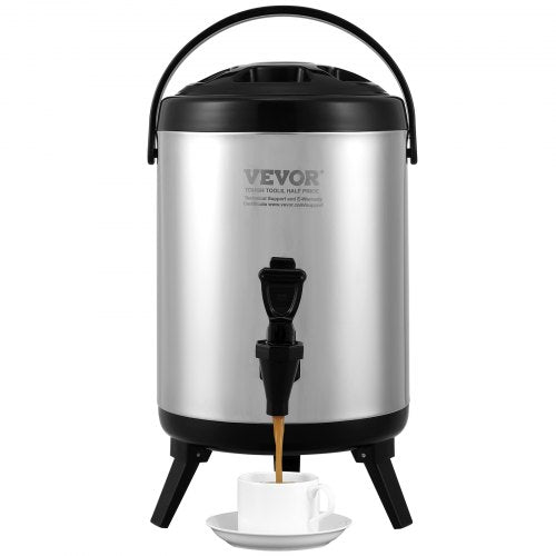 VEVOR Stainless Steel Insulated Beverage Dispenser, 1.5 Gallon 6 Liter, Thermal Hot and Cold Drink Server Dispenser with Spigot Handle, Food-grade for Hot Tea Coffee Water Restaurant Drink Shop