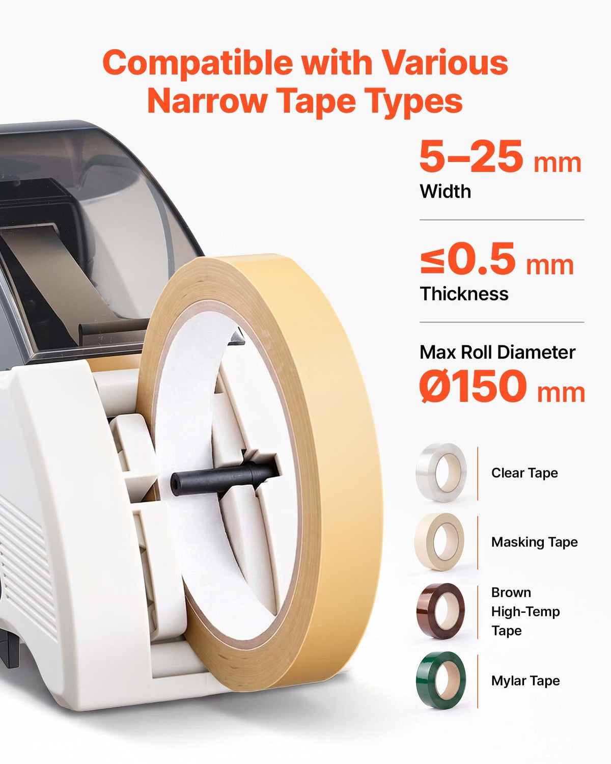 VEVOR Automatic Rotary Tape Dispenser with 10–60mm Adjustable Cut Length, Electric Tape Cutting Packaging Machine, Fits 5–25 mm Width Tape, Suitable for Clear/Masking/Mylar/High-Temperature Tapes
