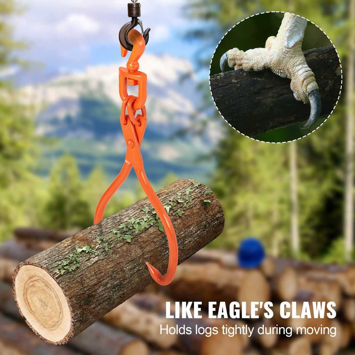 VEVOR Log Skidding Tongs, 18 inch 2 Claw Log Lifting Tongs, Heavy Duty Rotating Steel Lumber Skidding Tongs, 772 lbs/350 kg Loading Capacity, Log Lifting, Handling, Dragging & Carrying Tool