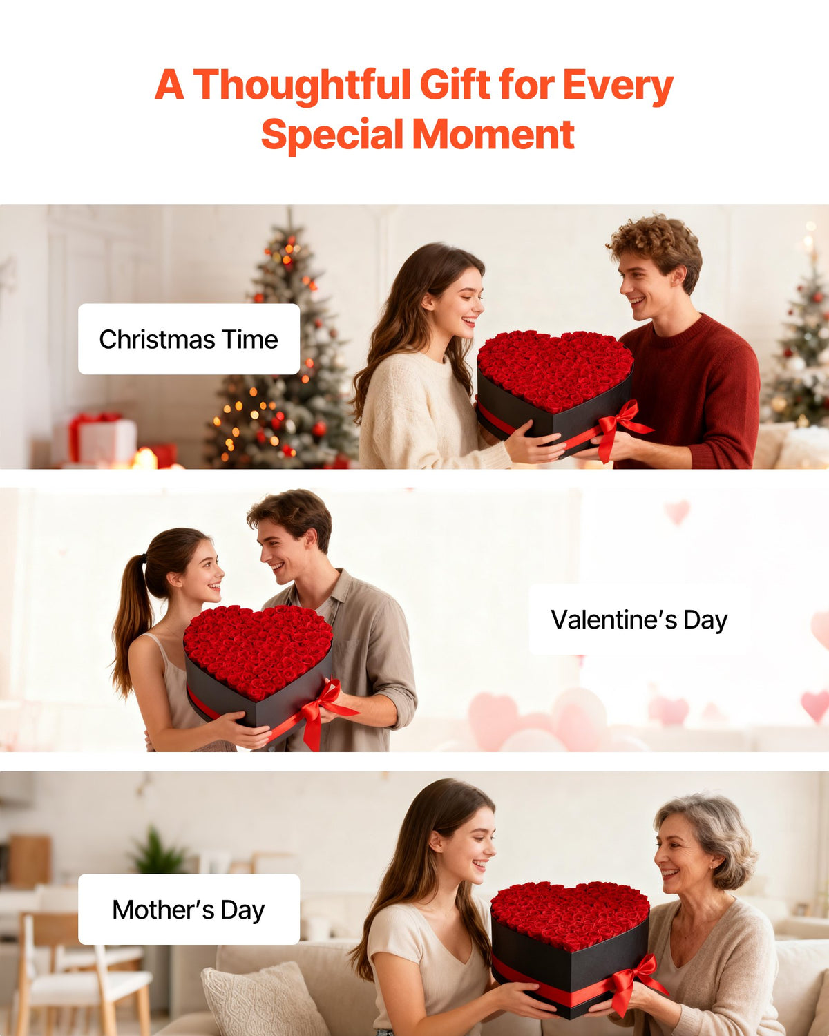 VEVOR Forever Flowers, 100 Preserved Roses in a Heart Shape Box, Eternal Flowers Immortal Bouquet Birthday Present for Women Her Wife Mothers, Anniversary, Valentine's Day,Christmas, Red