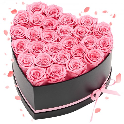 VEVOR Forever Flowers, 27 Preserved Roses in a Heart Shape Box, Eternal Flowers Immortal Bouquet Birthday Present for Women Her Wife Mothers, Anniversary, Valentine's Day,Christmas, Pink