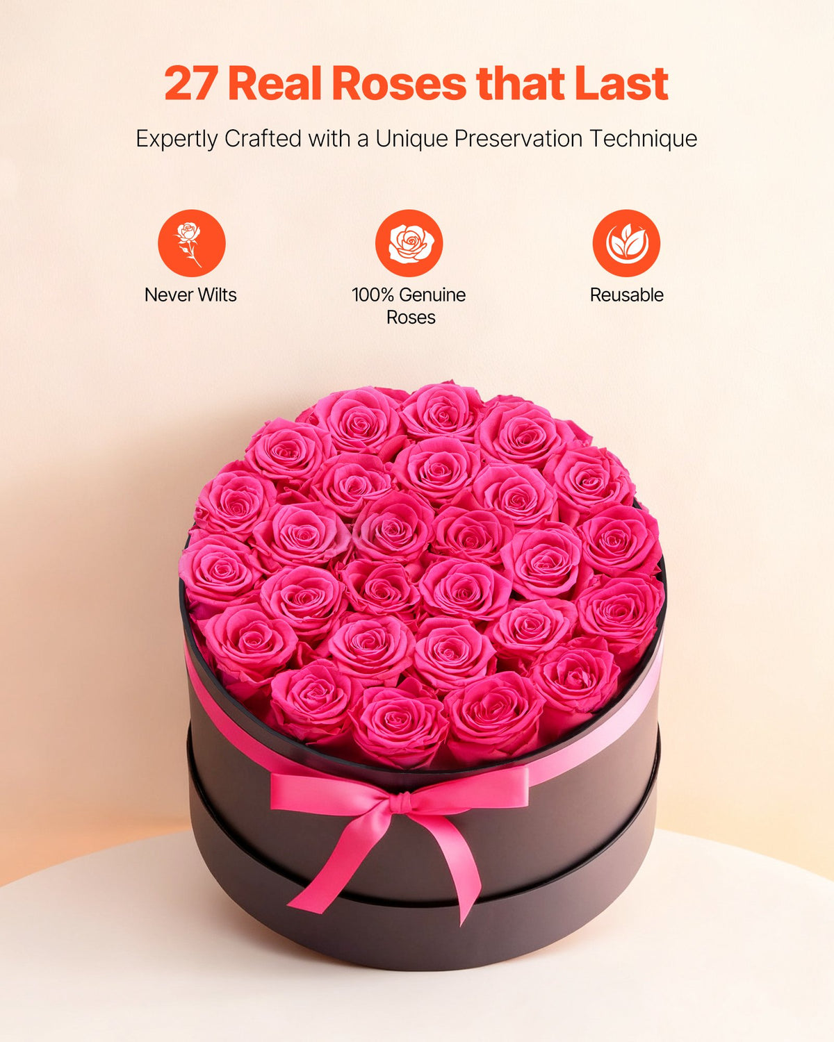 VEVOR Forever Flowers, 27 Preserved Roses in a Box, Eternal Flowers Immortal Bouquet Birthday Present for Delivery Prime Women Her Wife Mothers, Anniversary, Valentine's Day,Christmas, Rose Red
