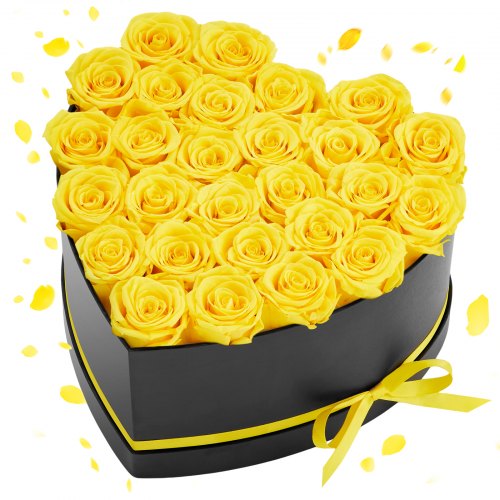 VEVOR Forever Flowers, 27 Preserved Roses in a Heart Shape Box, Eternal Flowers Immortal Bouquet Birthday Present for Women Her Wife Mothers, Anniversary, Valentine's Day,Christmas, Yellow